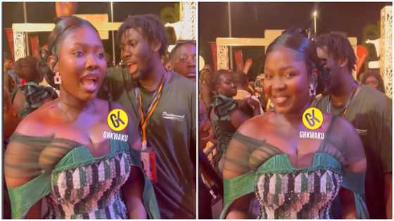 2023 VGMA: Onua FM Presenter Felicia Osei suffers wardrobe failure as she flaunts side cleavage in skintight lace dress