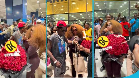 Fan blasts Maali as she takes pictures of Shatta Wale's flowers gift at the airport: "Be like Chioma"