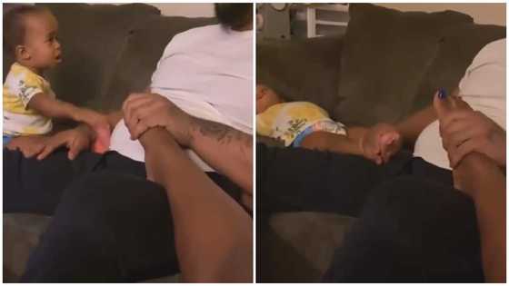 Small side chick: Little girl tells dad to massage her foot in funny video after catching him doing it to wife