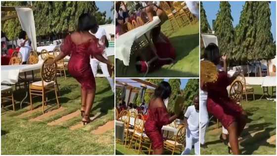 Lady shaking vigorously during wedding lands on the floor like airplane in video
