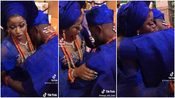 Emotional video shows a Nigerian groom on his knees crying hard at his traditional wedding, bride comforts him