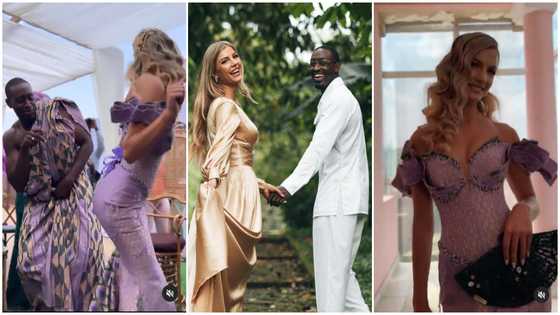 Bride of Netherlands descent rocks corset kente at wedding, Ghanaians gush over her, videos pop up