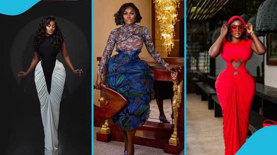 Nana Akua Addo captures attention with her zipless wooden handbag as she models in a Christie Brown outfit