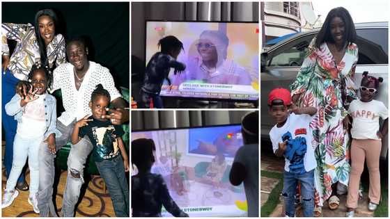 Go Jaja, go CJ: Stonebwoy's wife hypes their children as they jump & dance after seeing dad on TV, video warm hearts