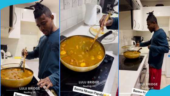 Frank Naro leaves Ghana for UK, tries to prepare palm nut soup in video, fails