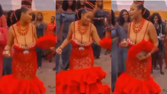 Bride raises attention to herself as she steps out at engagement in 'free show' dress