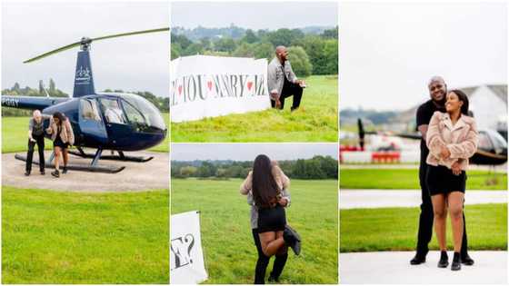 God when - Many ask as man proposes to his girlfriend after sending helicopter to pick her in video