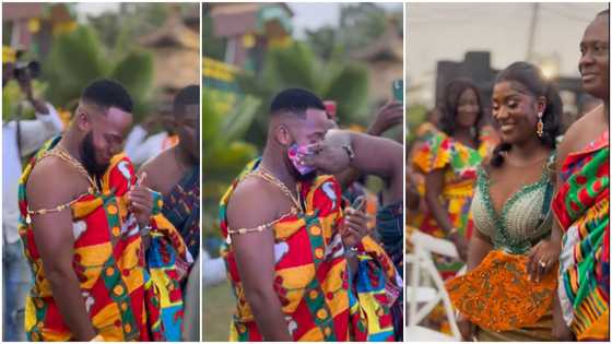 Ghana Weddings: Handsome Groom In Rich Kente Almost Cries After Seeing Bride At Wedding Ceremony