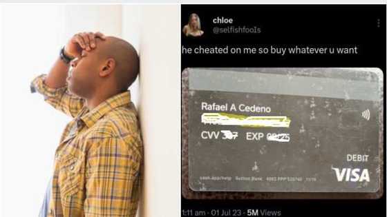 "Buy whatever U want": Angry lady shares her boyfriend's debit card on Twitter for cheating on her