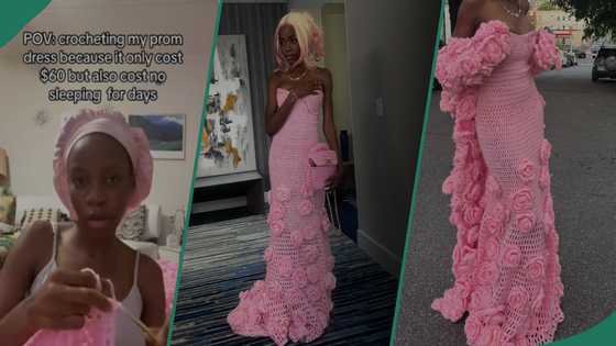 Lady makes crochet dress in 3 days, amazes many, video trends: "The hair overpowered your dress"