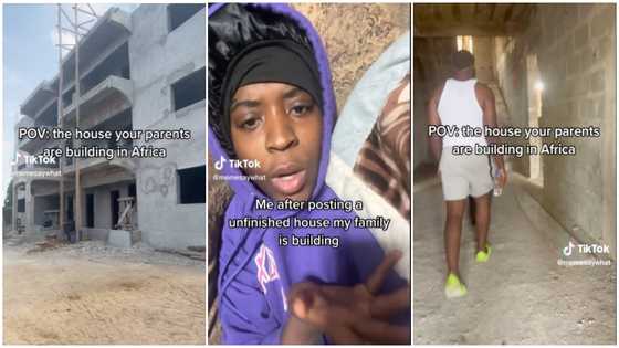 Lady shares video showing progress of three-storey mansion her parents were building in Africa