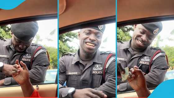 Kind police man gifts Nana Tea money to buy Gobɛ, peeps hail him