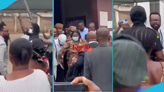 Alleged sika gari victims chase and hoot at Angel Asiamah at Amasaman court, video goes viral