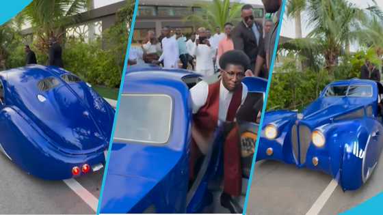 Nana Kwame Bediako's vintage Bugatti at Despite's museum sparks reactions, fans call it 'Apotro car', video