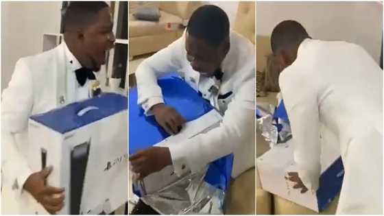 Groom jumps & screams in excitement as bride gifts him PS 5 on their wedding day in video