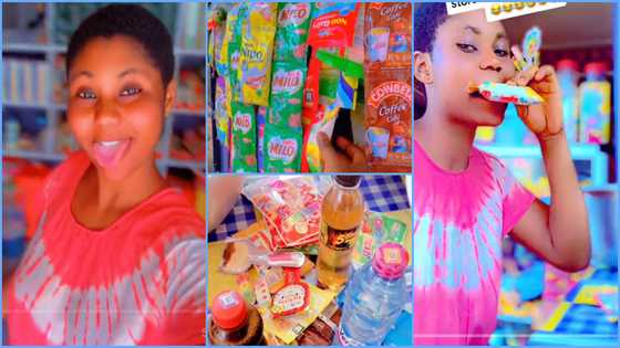 Ghanaian lady delights as she eats products in mum's shop in her absence, video causes stir