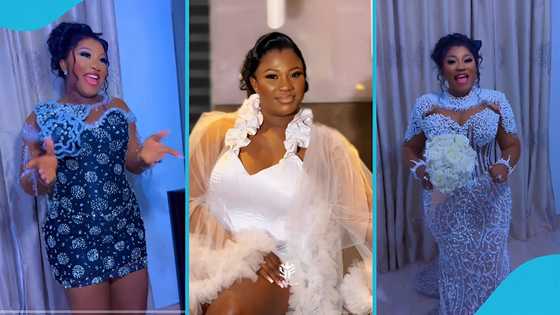 Beautiful Ghanaian bride delights, dances with bouquet on her wedding day