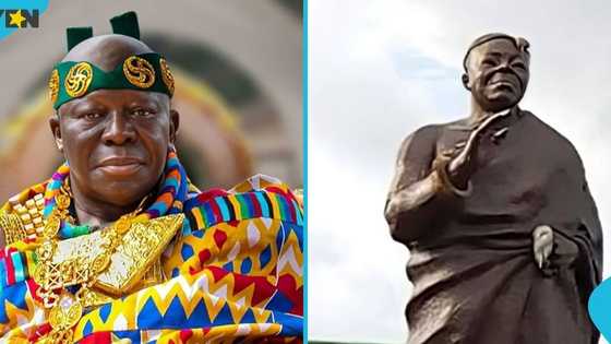 Man Vandalises Otumfuo Osei Tutu II statue at Kejetia in Kumasi with hammer