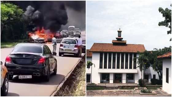 Video of car which caught fire on University Of Ghana campus leaves Netizens morrosed