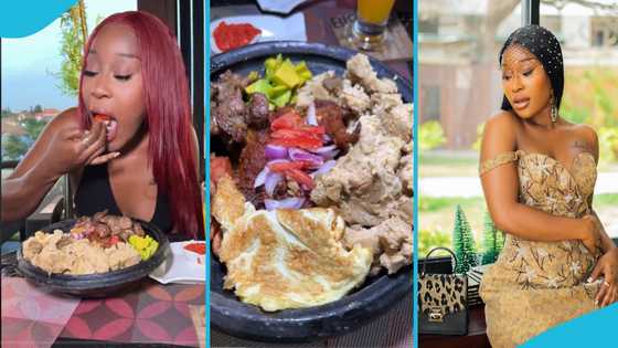 Efia Odo eats kenkey and pork in local asanka with long nails at her restaurant