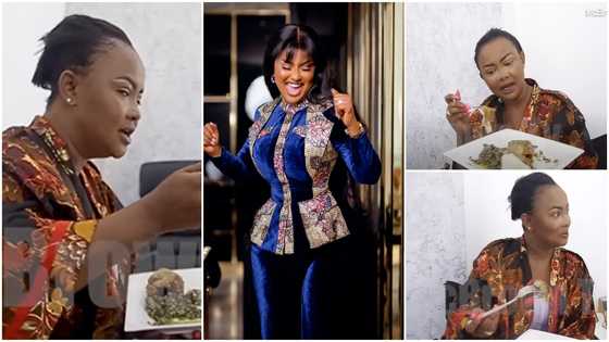 Nana Ama McBrown bravely rocks no makeup or wig; eats kontomire stew in vid