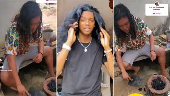 Handsome young man stirs reactions with his perfect Twi accent; flaunts long hair in video