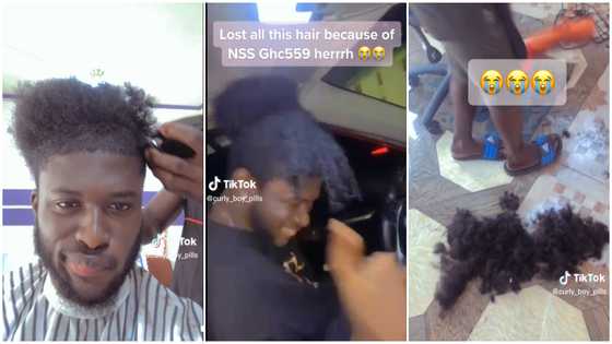 NSS nsem: Lovely Ghanaian young man cuts off afro hair as job requirement, actions get netizens talking: "You still look cute"