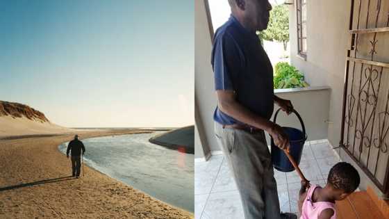 Cute moment as adorable toddler helps her blind grandpa to walk; goes viral
