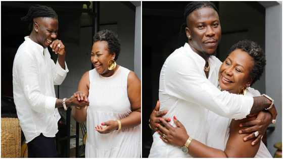Adorable photos surface as Stonebwoy gives Gifty Aunty b'day surprise at her home