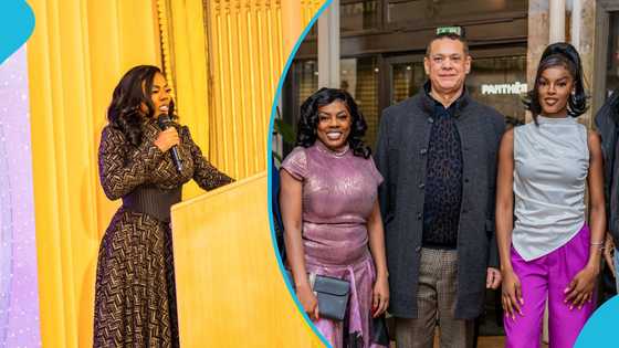 Nana Aba Anamoah gives a speech in French at the Women of Valour conference in Paris