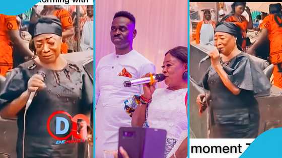 Maame Tiwaa weeps as she performs ailing Yaw Sarpong's song without him at a funeral in a video