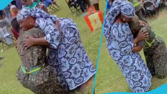 Pretty Ghanaian immigration officer kneels to thank mother as she passes out: "Make her proud"