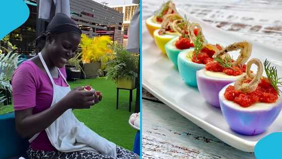 Kosua ne meko priced at GH₵50 on restaurant's menu: “Egg and pepper from Harvard”