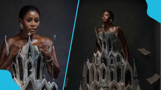 Nana Akua Addo claps back after being accused of stealing AMVCA cathedral-gown design, details emerge