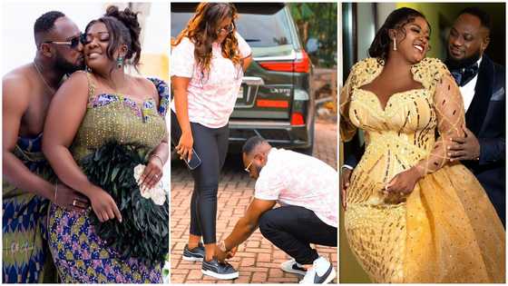 Tracey Boakye's husband laces her sneakers as they step out in twin style, video excites fans