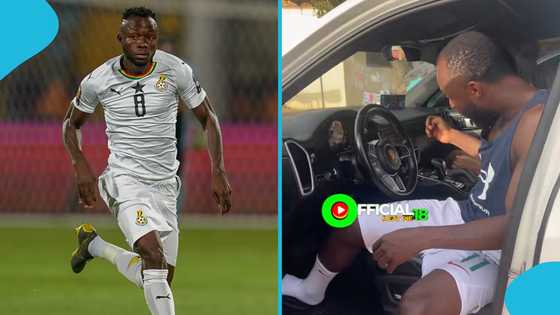 Black Stars player pulls up in sleek car, sprays GHC4,000 perfume ahead of game at Bawaleshie (Video)