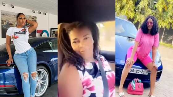 Sandra Ankobiah flaunts pretty mum for the 1st time as they cruise in her Porsche