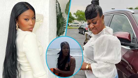 Efia Odo: Actress leaves mum screaming as she enters water at the beach, video causes buzz