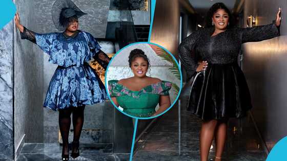 Tracey Boakye lavishly slays in a stylish green off-shoulder dress and white shoes: "She is a beauty goddess"