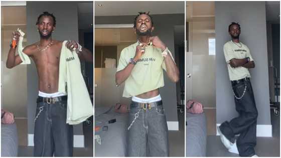 Black Sherif rocks crop top he made himself and large baggy jeans
