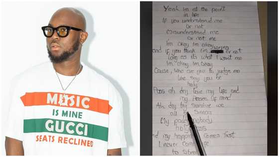 A fan wrote out King Promise's Terminator lyrics on a paper, fans admire his lovely handwriting