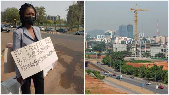 Frustrated lady hits the street with cardboard to beg for job; stirs reactions