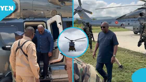Social Media buzzes as video of John Mahama using a helicopter for his Eastern Region tour surfaces