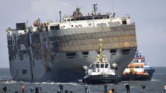 Burnt-out car transport ship limps into Dutch port