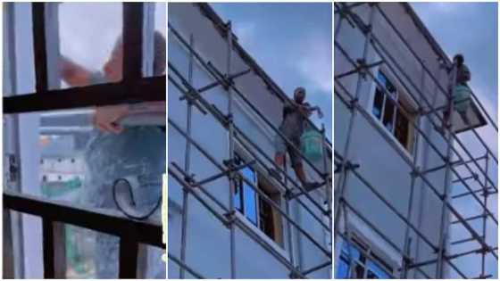Man wowed as he sees lady working on tall building at construction site, videos her