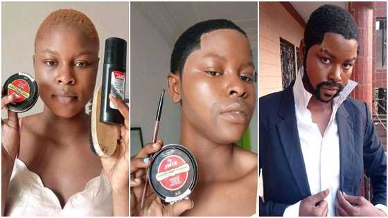 Young lady turns herself into man with black polish & home items; photos heap reactions