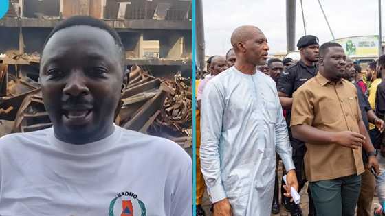 NADMO staff explains rice and oil donation at Adum PZ market Fire scene