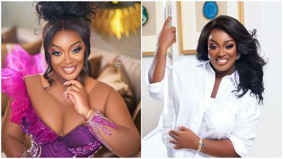 Jackie Appiah @39: Actress flaunts lovely cleavage in purple gown, many gush over her infectious beauty