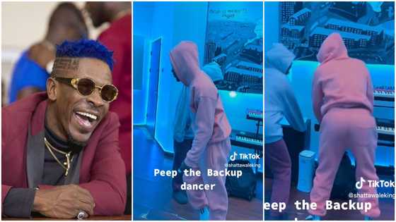 Shatta Wale does hilarious dance with pretty lady; shakes backside in video