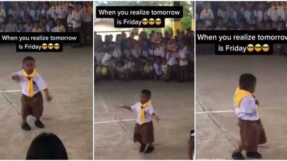 Little school boy in big shorts gives hot moves, dances like a girl in front of students and adults in video